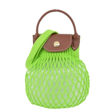 [平輸版]LONGCHAMP LE PLIAGE FILET系列網狀棉質手提/斜背兩用包(迷你/亮綠)真品平輸