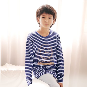 GIAT - 奶油獅兒童磨毛保暖衣-圓領上衣-寶石藍