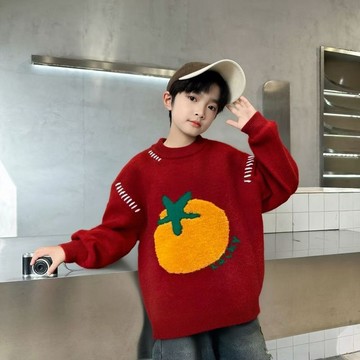 ATL 兒童新年衣服 本命年 紅色衣服 男童毛衣秋冬裝2025新款兒童冬季加厚打底針織衫中大童保暖毛衣潮
