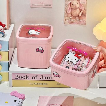 🌸臺灣出貨🎉hello kitty收納盒髮圈飾品收納整理盒桌面垃圾桶kitty貓糧儲存桶