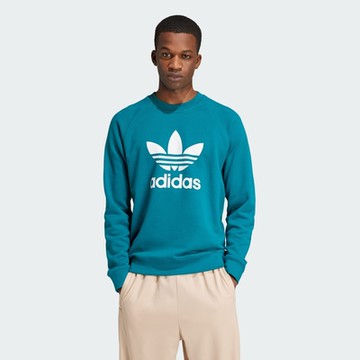 adidas 愛迪達 長袖上衣 男款 大學T 運動 三葉草 TREFOIL CREW 藍綠色 IZ2356 (S2760)