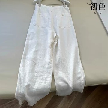 初色 亞麻風純色高腰直筒闊腿休閒褲寬褲長褲-白色-36925(M-2XL可選)