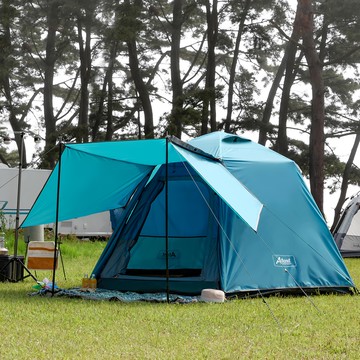 IDOOGEN 特萊貝卡 四門 一鍵自動六人帳篷 + 翼形天幕套裝  5人  藍綠色