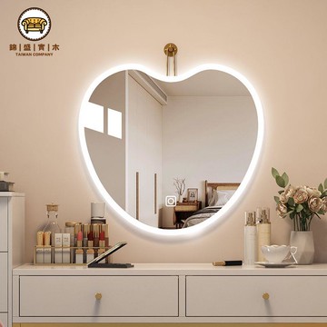 免運 110v智能鏡子 化妝鏡 浴室鏡 智能鏡  ins風心形化妝鏡異形led臥室梳妝臺鏡子掛墻式壁掛裝飾鏡智能帶燈附發票 工廠直銷 全館折扣 j16