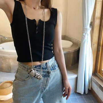 針織吊帶小背心女內搭打底衫夏大碼胖mm200斤修身無袖露臍外穿潮