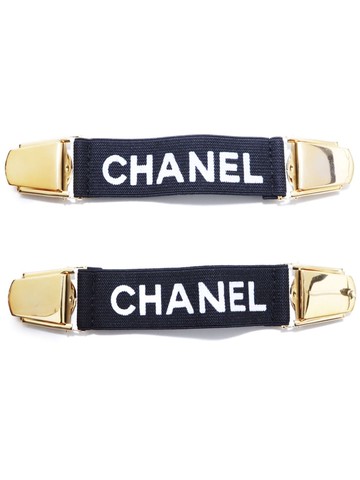 CHANEL Pre-Owned - 1994 logo-print sleeve garters (set of two) - women - Gold Plated - One Size - Black