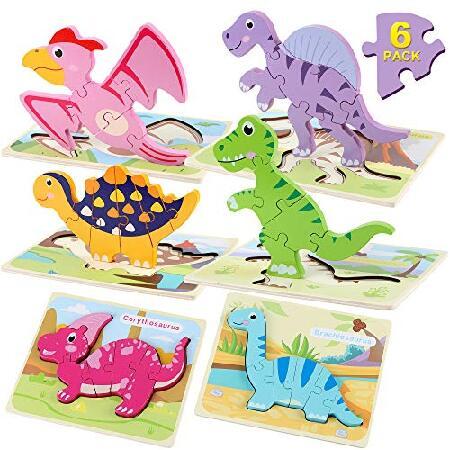 Toddler Puzzles, Pack Wooden Dinosaur Jigsaw Puzzles for Kids