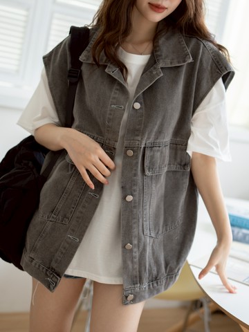 Denim假期~寬鬆大口袋牛仔背心 RN500591【現貨】