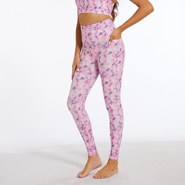 SILVERWIND粉色玫瑰印花緊身高彈健身瑜伽褲女高腰提臀顯瘦運動褲