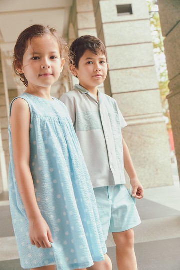 Luxury系列-Brush Painting 波紋洋裝-水藍/黃色