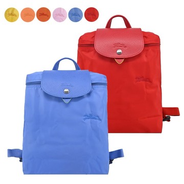 [平輸版]LONGCHAMP LE PLIAGE GREEN系列刺繡再生尼龍摺疊後背包(中/多色選)真品平輸