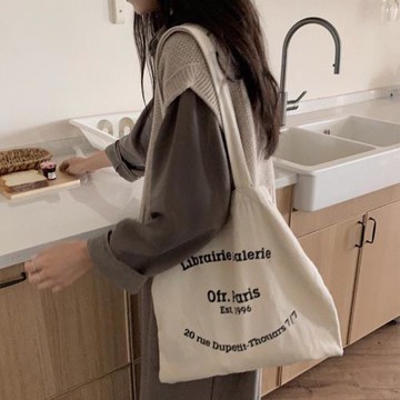 Ofr Paris巴黎書店周邊同款法式簡約字母單肩包薄款坯布袋女包