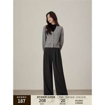 崛起的小個子灰色醋酸羊毛褲女秋冬直筒闊腿休閑褲高腰垂感西裝褲