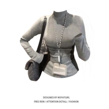 大碼胖MM半高領沙漏腰顯瘦上衣女秋冬修身長袖T恤磨毛加絨打底衫