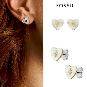 FOSSIL Sutton 愛心形珍珠母貝水鑽耳環-金 JF04732710