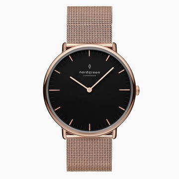 送禮首選★Nordgreen Native本真 黑面玫瑰金米蘭帶腕錶32mm(NR32RGMEROBL)  附提袋【全館優惠★APP下單天天點數10倍送】線上購買享_實體門市同步服務