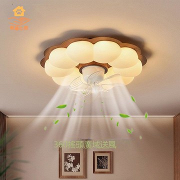 熱銷 免運 中古風 法式奶油風 臥室吸頂燈 書房胡桃木色搖頭風扇燈具9800【ZZ110825】