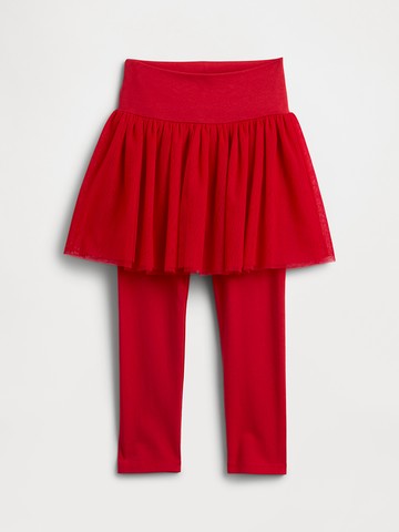 女幼童裝 假兩件鬆緊紗裙褲-紅色