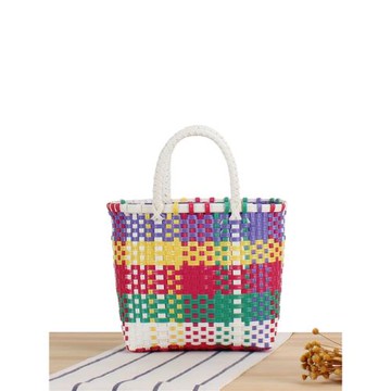 店長推薦新款彩色撞色塑料菜籃子手工編織包手拎野餐籃洗澡浴筐