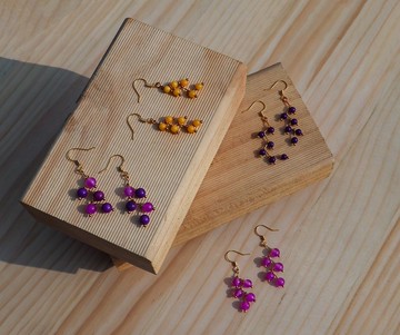 【24H快速出貨】葡萄串耳環 純手工編織 禮物救星