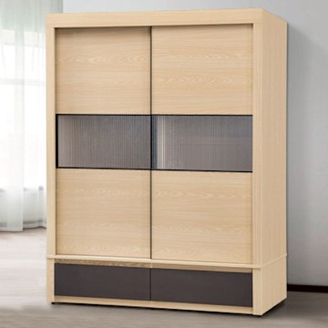 文創集 米雅雙色5.1尺推門二抽衣櫃-152x62x200cm免組