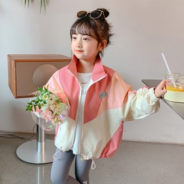 粉拚色立領拉鍊風衣外套 長袖外套 薄外套 風衣 女童 兒童 中童 童裝 橘魔法 現貨【BB7339】