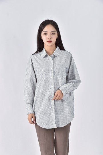 (XL) 縫線白色襯衫上衣