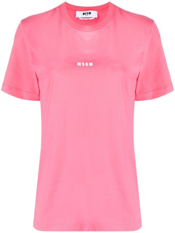 MSGM - logo-print cotton T-shirt - women - Cotton - XS - Pink
