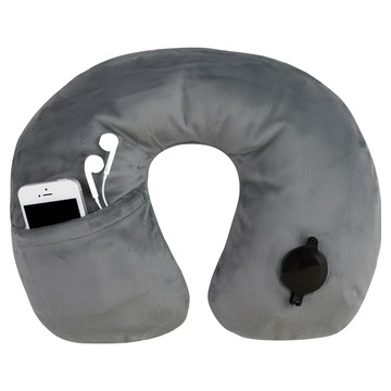 TRAVELON 絨布音樂護頸充氣枕  灰色  未充氣(42 x 30 x 2.5 cm)