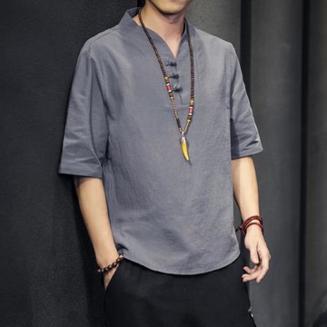 亞麻t恤男夏季短袖潮牌復古中國風男裝寬松大碼唐裝棉麻半袖上衣