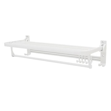 FAmILyLIFE 生活 航太鋁免打孔 50cm摺疊毛浴巾架 免釘膠款  50 x 24 x 14.5cm  簡約白  1個