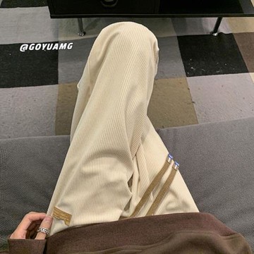 燈芯絨休閑褲男秋季新款純色運動褲垂感寬松闊腿褲美式直筒衛褲潮