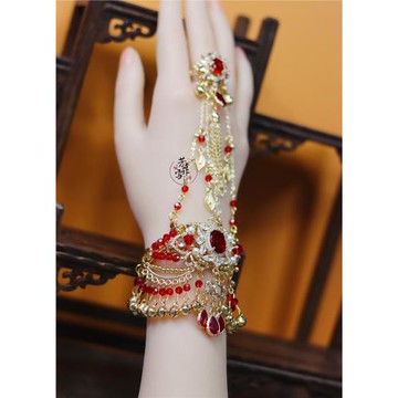 芳菲雪手工漢服異域風鋯石手鐲多留蘇手鏈戒指一體飾品