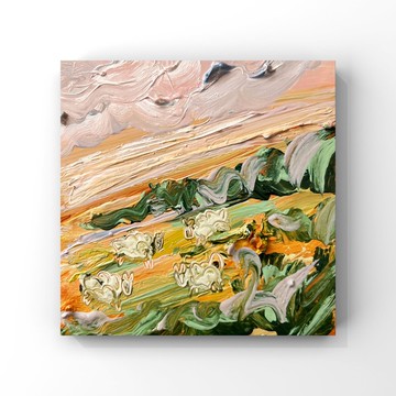 日落托斯卡納風景原畫義大利自然綿羊放牧藝術品