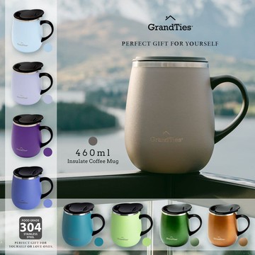 【GrandTies】滑蓋式460ML真空不鏽鋼保溫杯/馬克杯-9色任選