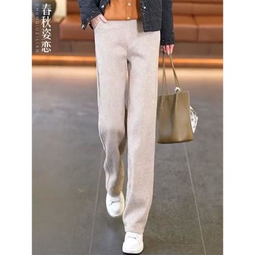 直筒褲女2026新款秋冬加絨加厚冬季休閑垂感窄版拖地羊絨闊腿褲子