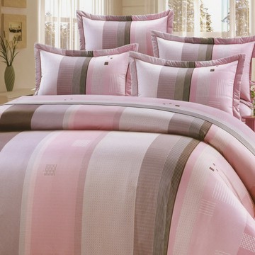 Prawear 巴麗維亞 台灣製精梳棉六件式床罩組雙人-星星條紋粉  1入