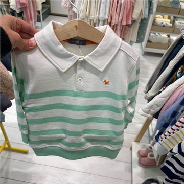 出口韓國童裝 25春新款男女寶兒童條紋翻領T恤POLO衫長袖棉質衛衣