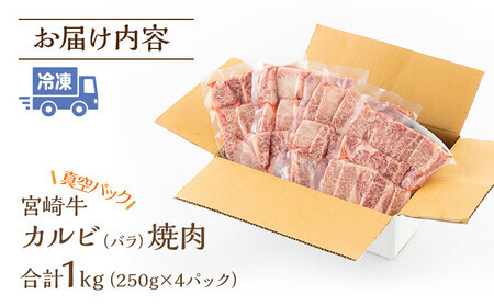 2024年1月発送 宮崎牛カルビ(バラ)焼肉 250g×4(計1kg) 牛肉 カルビ 焼肉