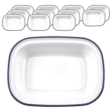 琺瑯長方深碟 10.5吋 純白色+深藍邊  12個