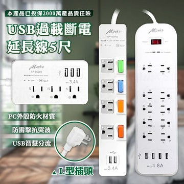 【MAYKA USB過載斷電延長線5尺】新安規 USB延長線 延長線 過載斷電 防雷擊抗突波 1.5M【LD610】