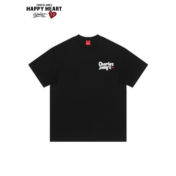 查爾斯桃心 圓領短袖t恤男純棉2026年夏季情侶品牌印花寬松上衣服