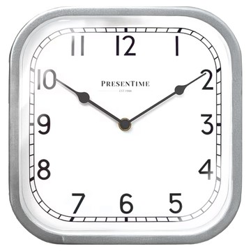 PRESENTIME 現代復古金屬方鐘 靜音掃秒機芯 玻璃防護片 金屬/玻璃/鋁針材質  太空銀