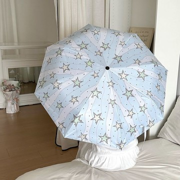 星星雨傘晴雨兩用黑膠遮陽防曬紫外線遮陽傘彎鉤太陽傘ins摺疊