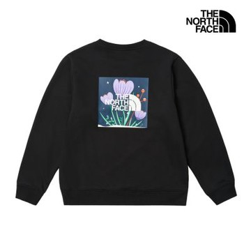 【The North Face 官方旗艦】北面女款黑色大尺寸印花長袖大學T｜8F11JK3