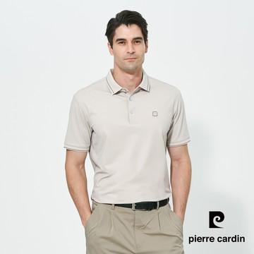 【pierre cardin 皮爾卡登】男款 抗菌素面束口短袖polo衫-杏色 (5257259-81)