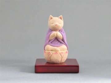 合掌貓在木雕 Kasaya Cat 佛像 1916 年