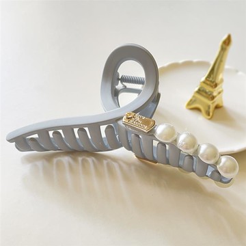 LOVE RECIPE交叉磨砂珍珠大抓夾（灰藍13cm）