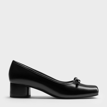 方頭蝴蝶結粗跟鞋