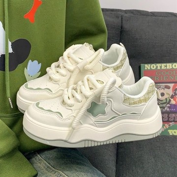 🔥台灣出貨🔥厚底小白鞋款小香風休閒闆鞋原創多巴胺星星女鞋
